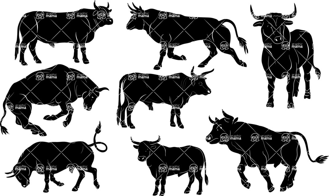 Vector silhouettes - Vector Bull Silhouettes Set